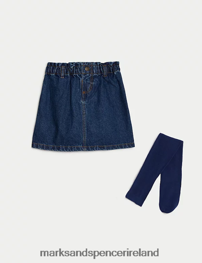 Marks & Spencer Kids 2pc Skirt & Tights Set Denim Clothing 2VJ8DF9004