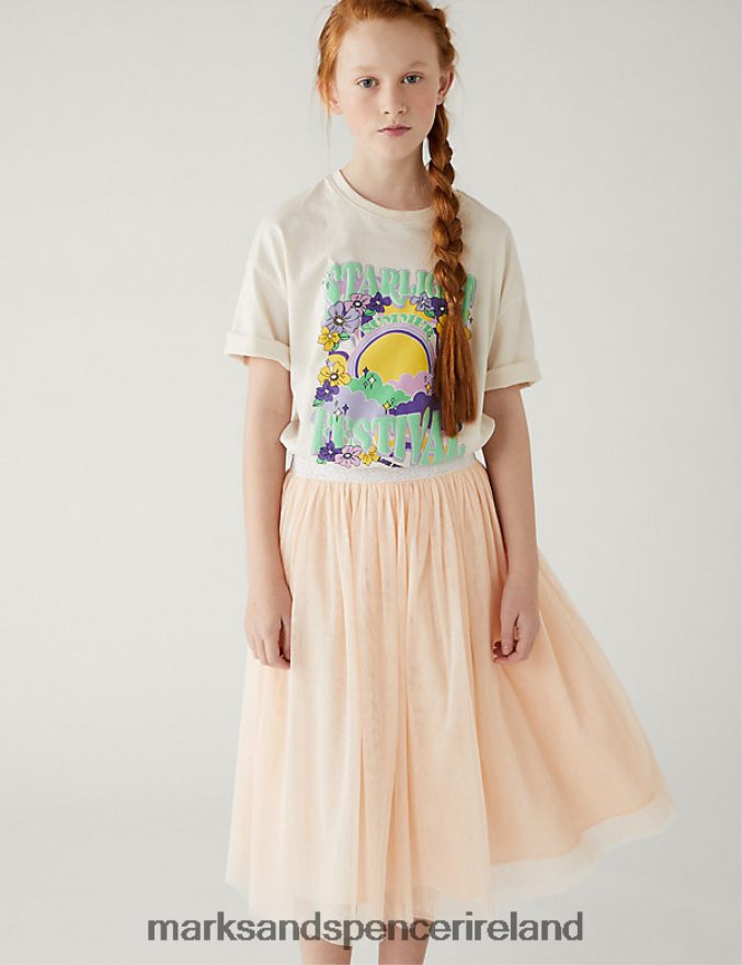 Marks & Spencer Kids Midi Tulle Glitter Skirt Peach Clothing 2VJ8DF9958