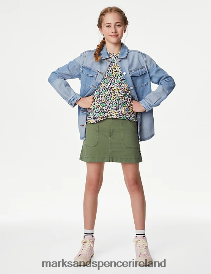 Marks & Spencer Kids Pure Cotton Cargo Skirt Khaki Clothing 2VJ8DF9490