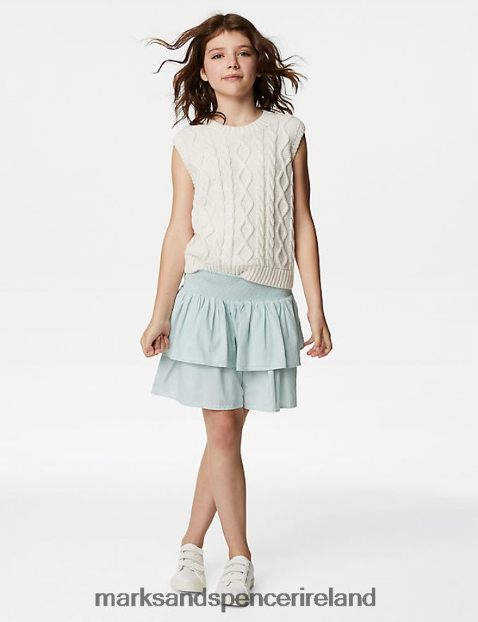 Marks & Spencer Kids Pure Cotton Shirred Skirt Blue Clothing 2VJ8DF9109