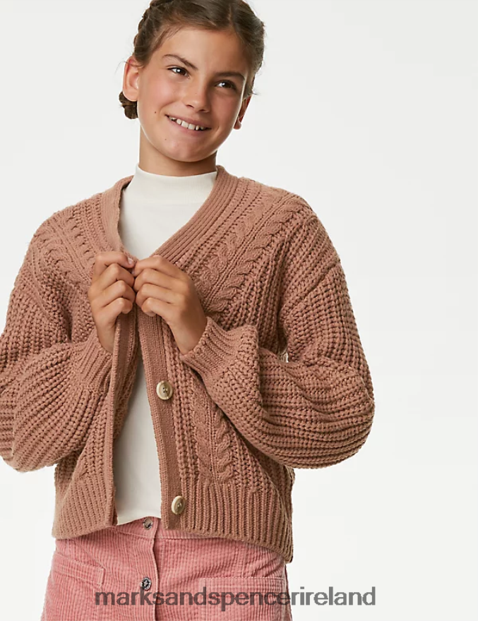 Marks & Spencer Kids Cable Knit Cardigan Brown Clothing 2VJ8DF8853