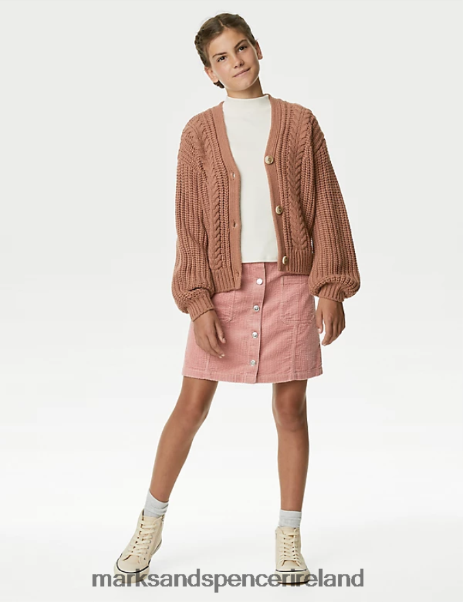 Marks & Spencer Kids Cable Knit Cardigan Brown Clothing 2VJ8DF8853
