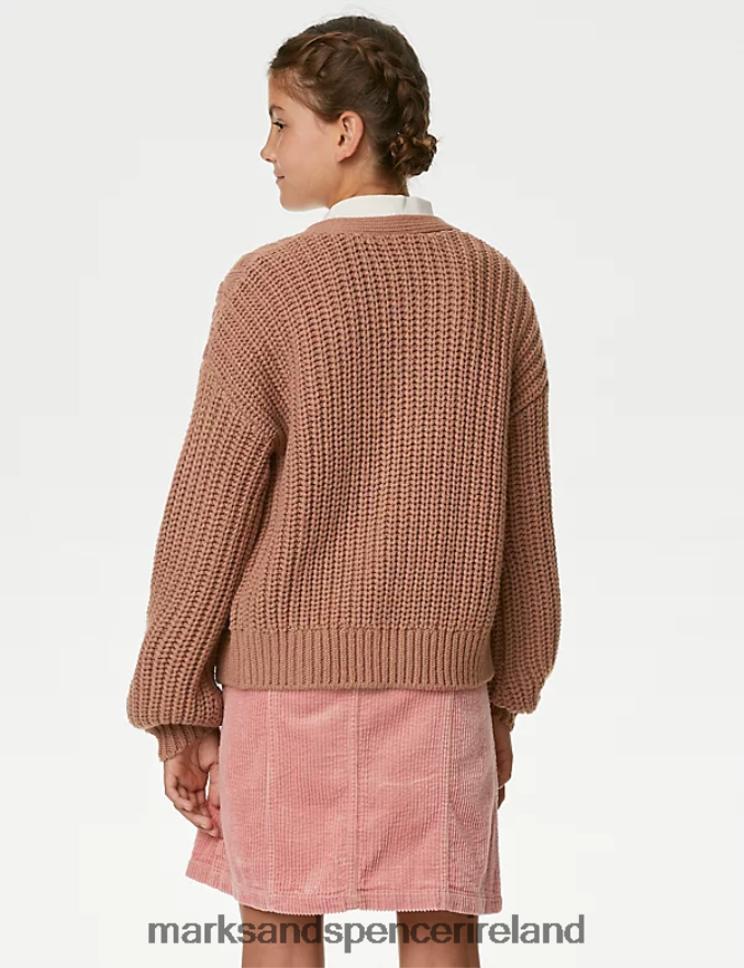 Marks & Spencer Kids Cable Knit Cardigan Brown Clothing 2VJ8DF8853
