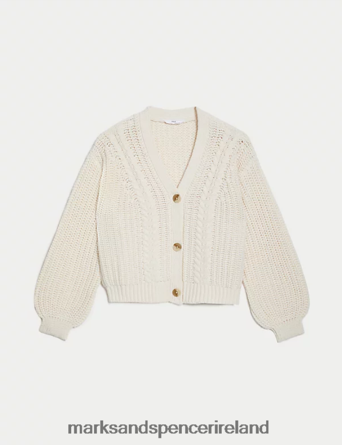 Marks & Spencer Kids Cable Knit Cardigan Ivory Clothing 2VJ8DF9125