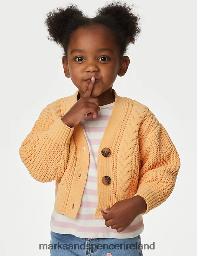 Marks & Spencer Kids Chunky Knitted Cardigan Light Apricot Clothing 2VJ8DF9163