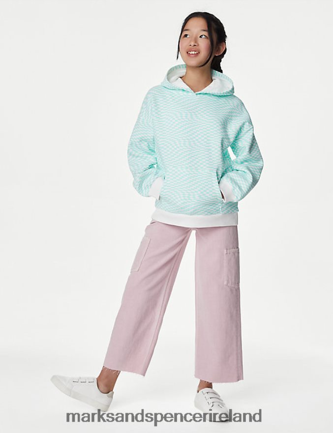Marks & Spencer Kids Cotton Checkerboard Hoodie Aqua Mix Clothing 2VJ8DF9336