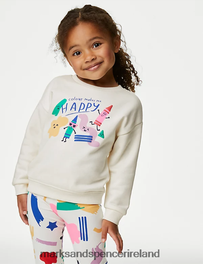 Marks & Spencer Kids Cotton Rich Crayon Sweatshirt Oatmeal Clothing 2VJ8DF8800