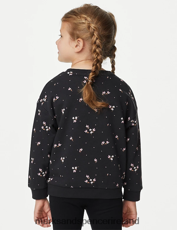 Marks & Spencer Kids Cotton Rich Floral Sweatshirt Carbon Clothing 2VJ8DF8993