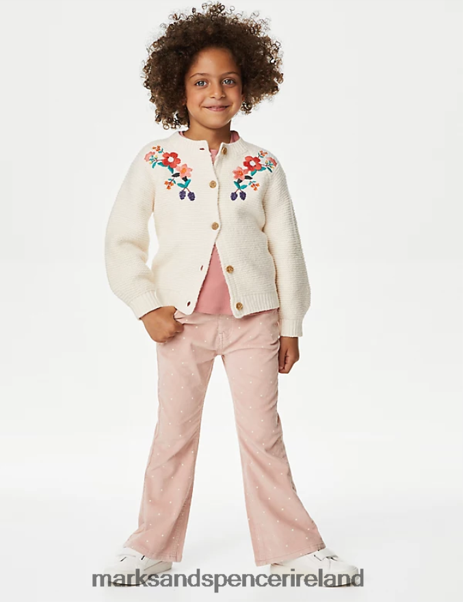 Marks & Spencer Kids Cotton Rich Flower Embroidered Cardigan Cream Clothing 2VJ8DF8791