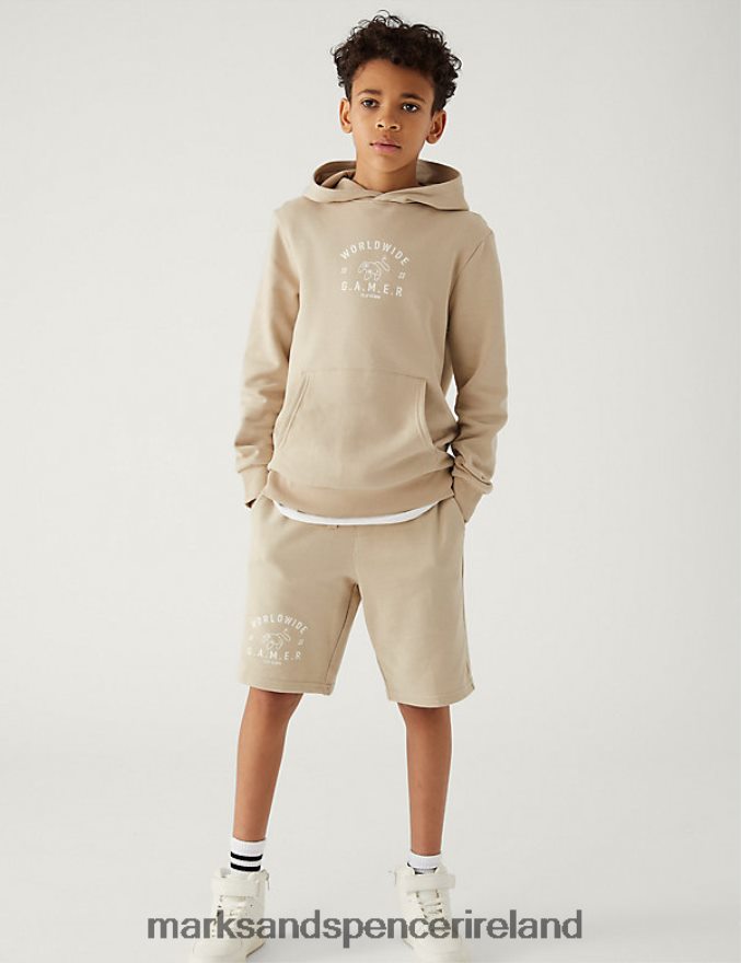 Marks & Spencer Kids Cotton Rich Gamer Slogan Hoodie Stone Clothing 2VJ8DF8519