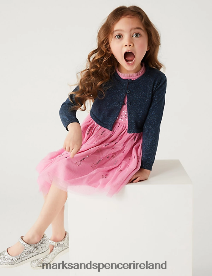 Marks & Spencer Kids Cotton Rich Glitter Cardigan Navy Clothing 2VJ8DF9804