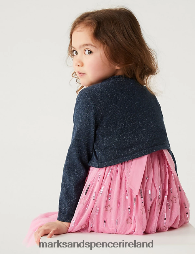 Marks & Spencer Kids Cotton Rich Glitter Cardigan Navy Clothing 2VJ8DF9804