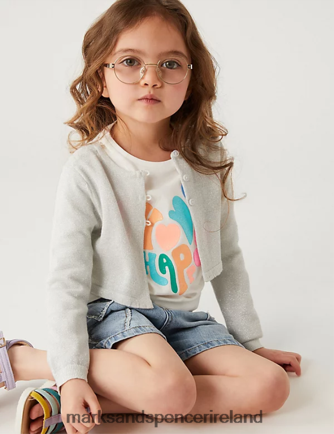 Marks & Spencer Kids Cotton Rich Glitter Cardigan Silver Clothing 2VJ8DF9805