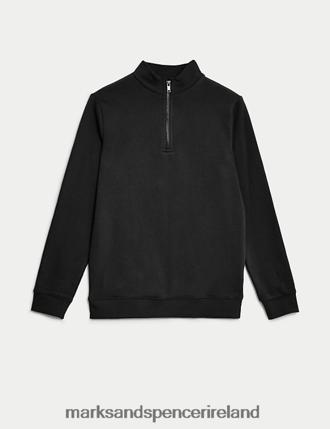 Marks & Spencer Kids Cotton Rich Half Zip Sweatshirt Black Clothing 2VJ8DF7883