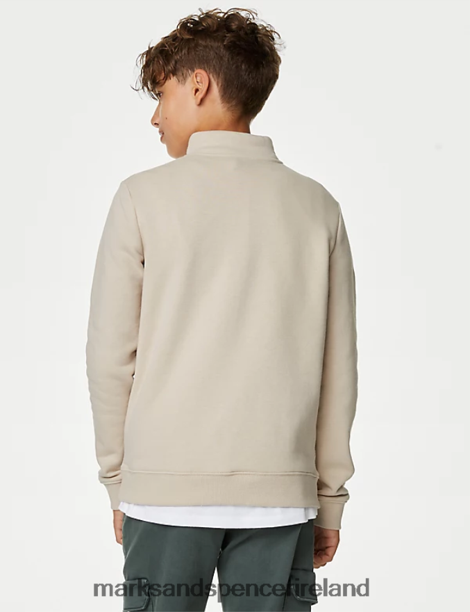 Marks & Spencer Kids Cotton Rich Half Zip Sweatshirt Stone Clothing 2VJ8DF8143