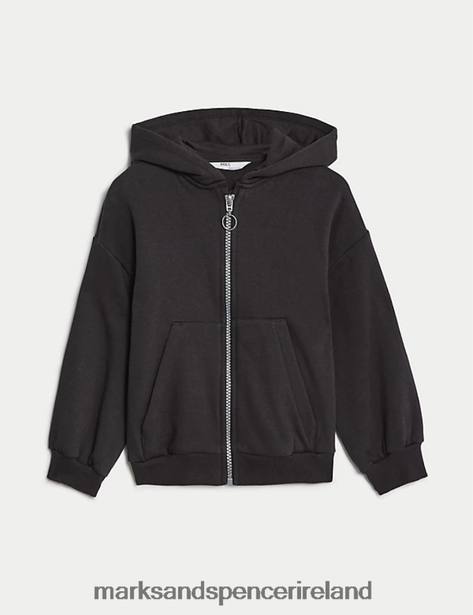 Marks & Spencer Kids Cotton Rich Plain Hoodie Carbon Clothing 2VJ8DF9449