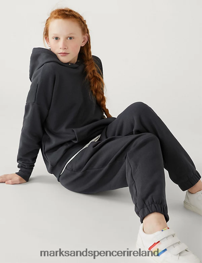 Marks & Spencer Kids Cotton Rich Plain Hoodie Charcoal Clothing 2VJ8DF9220