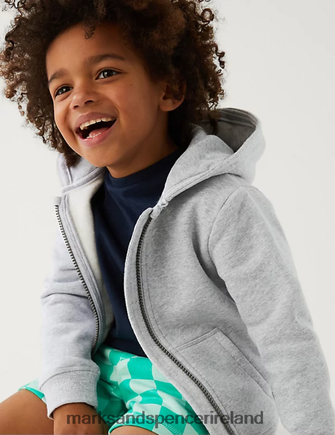 Marks & Spencer Kids Cotton Rich Plain Hoodie Grey Clothing 2VJ8DF7634