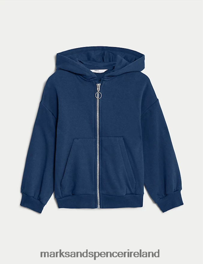 Marks & Spencer Kids Cotton Rich Plain Hoodie Indigo Clothing 2VJ8DF9693