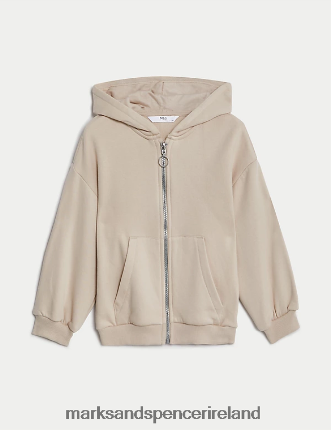 Marks & Spencer Kids Cotton Rich Plain Hoodie Oatmeal Clothing 2VJ8DF9692