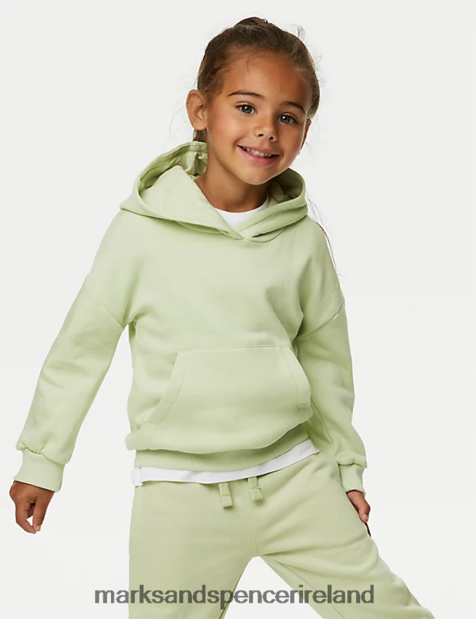 Marks & Spencer Kids Cotton Rich Plain Hoodie Pistachio Clothing 2VJ8DF9182