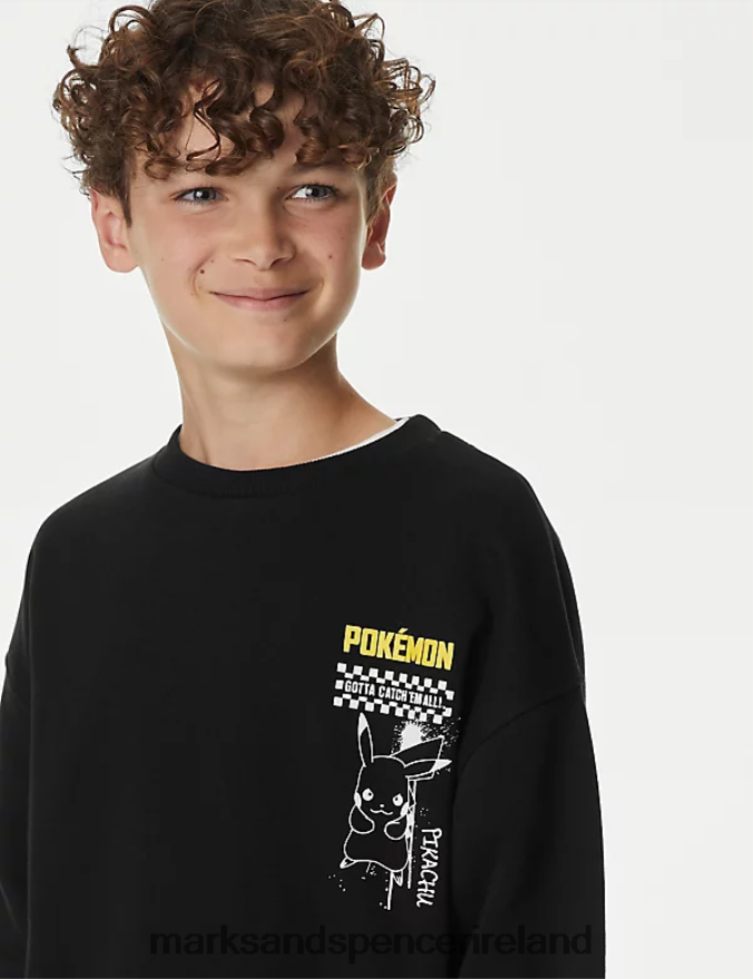 Marks & Spencer Kids Cotton Rich Pokemon Sweatshirt Black Mix Clothing 2VJ8DF7989