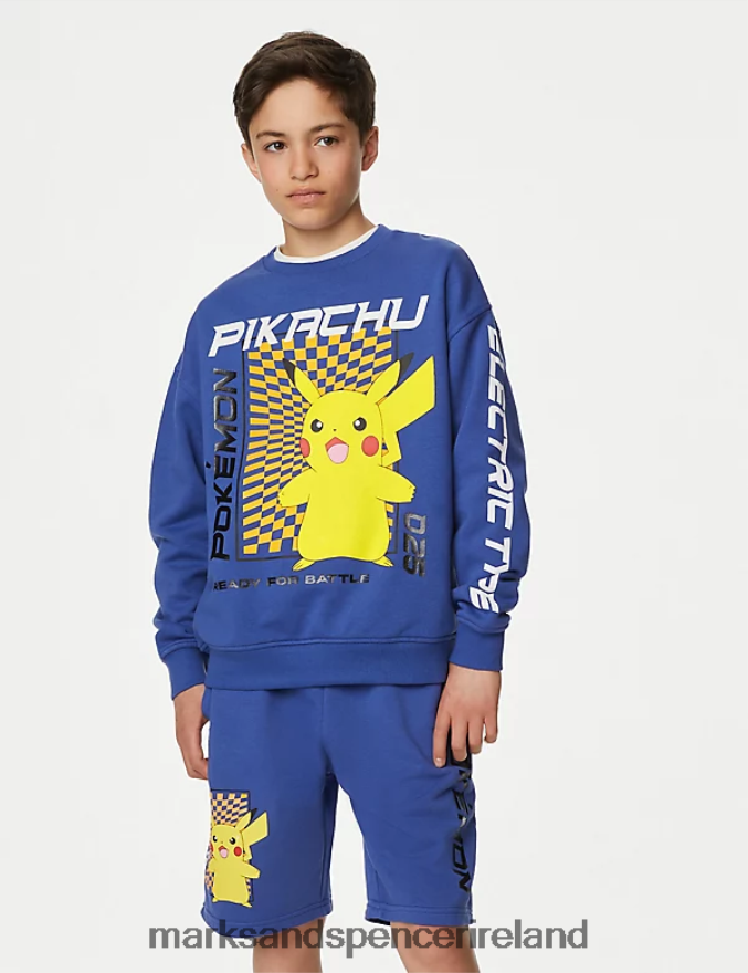 Marks & Spencer Kids Cotton Rich Pokemon Sweatshirt Blue Clothing 2VJ8DF8468