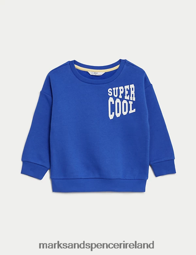 Marks & Spencer Kids Cotton Rich Super Cool Slogan Sweatshirt Blue Clothing 2VJ8DF7843