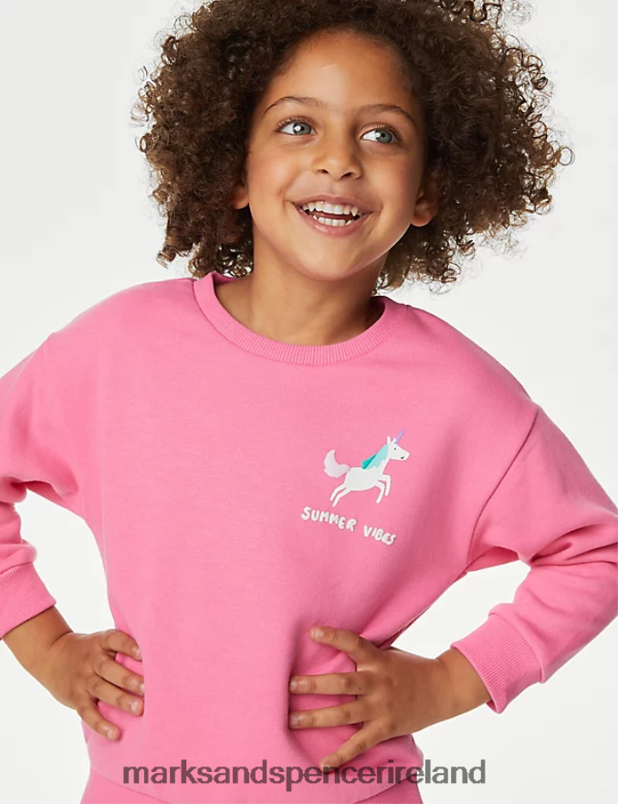 Marks & Spencer Kids Cotton Rich Unicorn Sweatshirt Pink Clothing 2VJ8DF8769