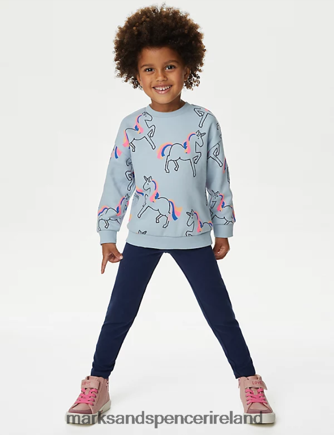 Marks & Spencer Kids Cotton Rich Unicorn Sweatshirt Soft Blue Clothing 2VJ8DF8900