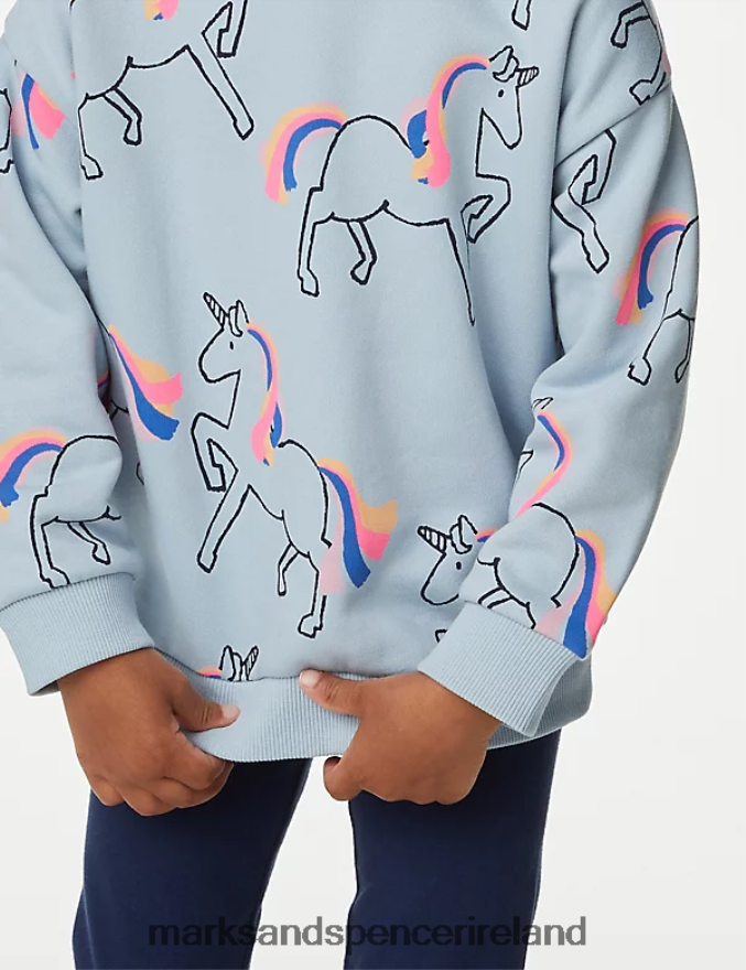 Marks & Spencer Kids Cotton Rich Unicorn Sweatshirt Soft Blue Clothing 2VJ8DF8900