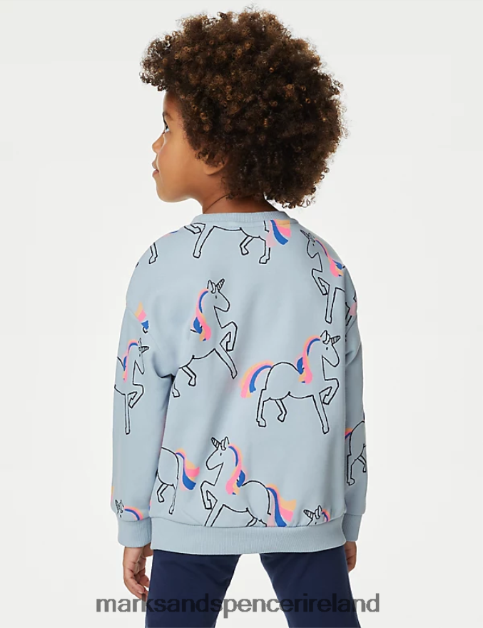 Marks & Spencer Kids Cotton Rich Unicorn Sweatshirt Soft Blue Clothing 2VJ8DF8900