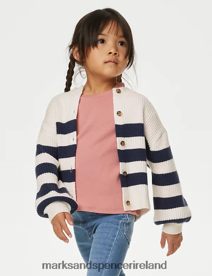 Marks & Spencer Kids Knitted Striped Cardigan Indigo Mix Clothing 2VJ8DF8904