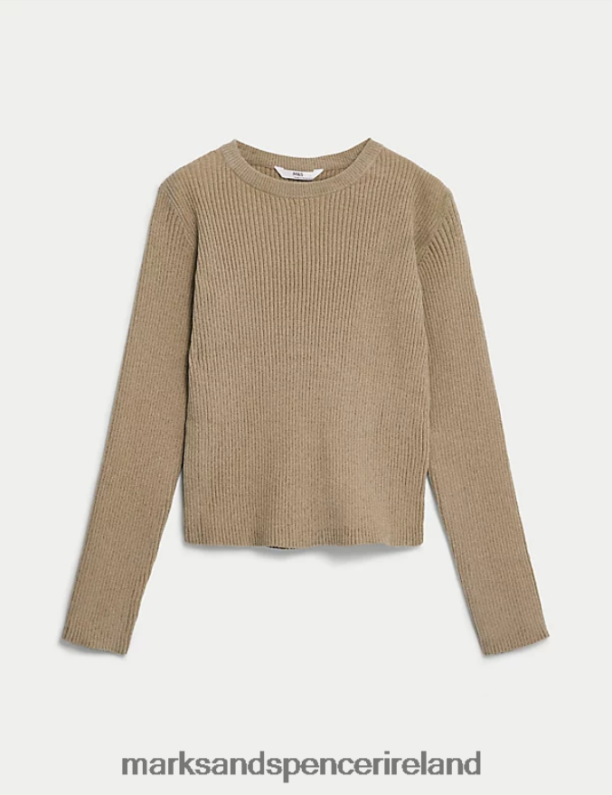 Marks & Spencer Kids Knitted Striped Jumper Mink Clothing 2VJ8DF9838