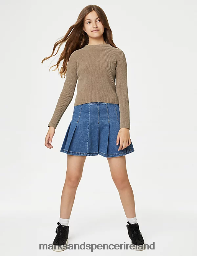 Marks & Spencer Kids Knitted Striped Jumper Mink Clothing 2VJ8DF9838