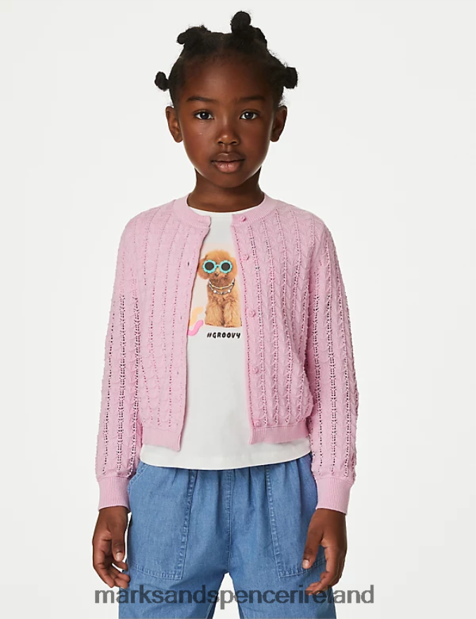 Marks & Spencer Kids Pure Cotton Cardigan Rose Pink Clothing 2VJ8DF9515