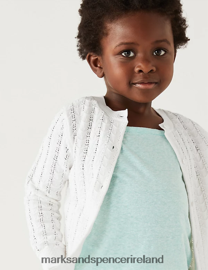 Marks & Spencer Kids Pure Cotton Cardigan White Clothing 2VJ8DF9244