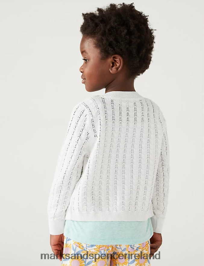 Marks & Spencer Kids Pure Cotton Cardigan White Clothing 2VJ8DF9244