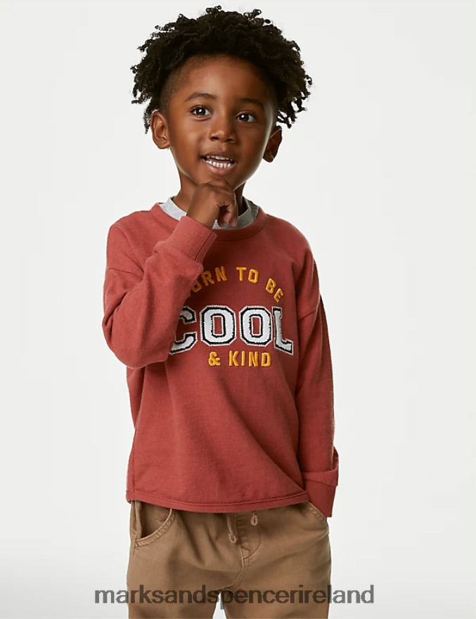 Marks & Spencer Kids Pure Cotton Slogan Sweatshirt Red Clothing 2VJ8DF7804