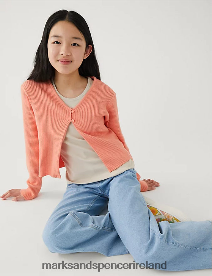 Marks & Spencer Kids Ribbed Cardigan Orange Clothing 2VJ8DF9813