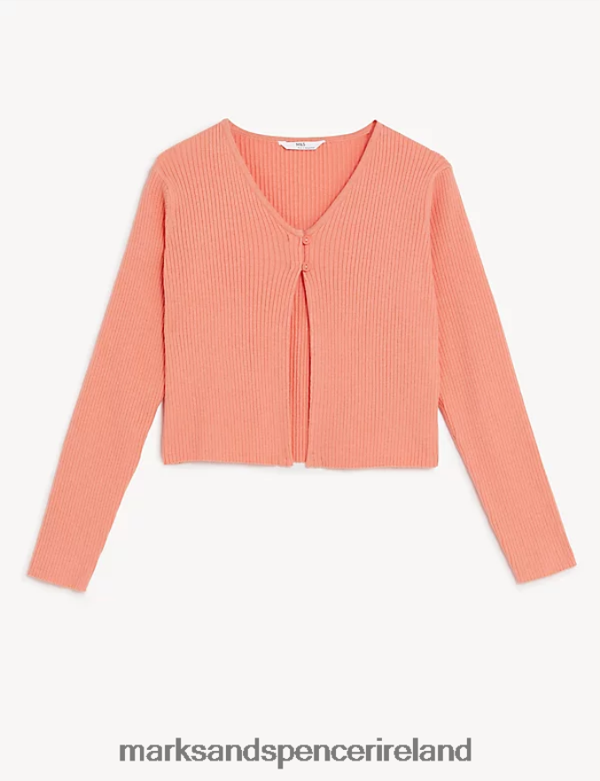 Marks & Spencer Kids Ribbed Cardigan Orange Clothing 2VJ8DF9813