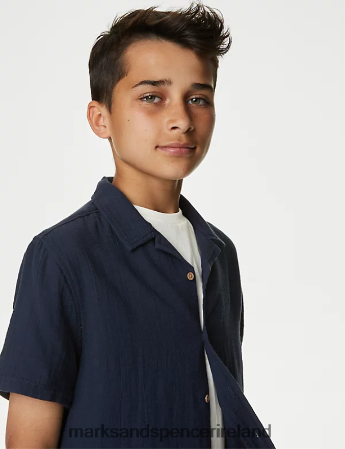 Marks & Spencer Kids 2pc Pure Cotton Shirt & T-Shirt Set Navy Clothing 2VJ8DF8443
