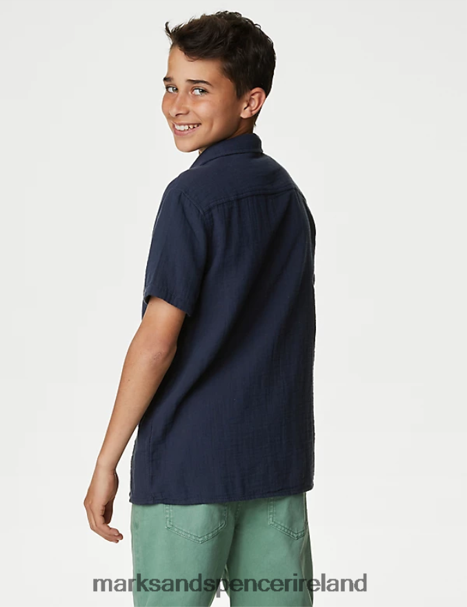 Marks & Spencer Kids 2pc Pure Cotton Shirt & T-Shirt Set Navy Clothing 2VJ8DF8443