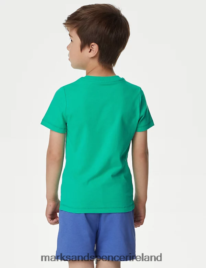 Marks & Spencer Kids 2pk Pure Cotton Dinosaur T-Shirts Green Mix Clothing 2VJ8DF7889