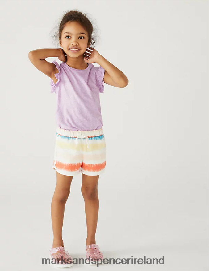 Marks & Spencer Kids Cotton Blend T-Shirt Lilac Clothing 2VJ8DF9169