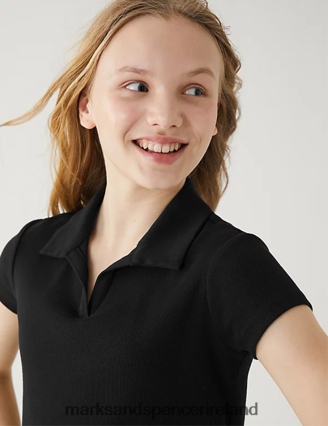 Marks & Spencer Kids Cotton Rich Ribbed T-Shirt Black Clothing 2VJ8DF9966