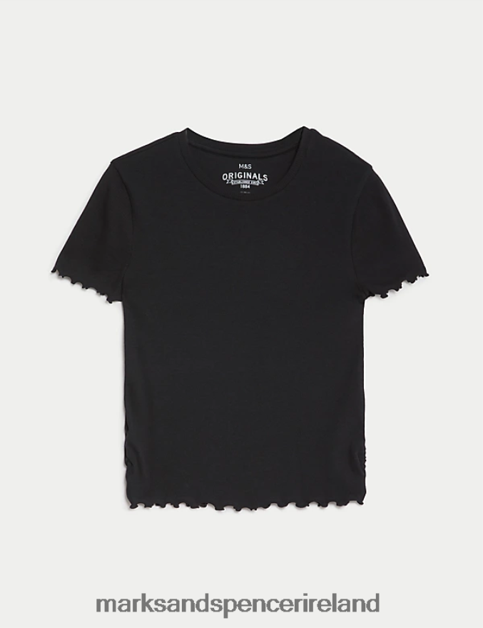 Marks & Spencer Kids Cotton Rich Ruched T-Shirt Black Clothing 2VJ8DF9096
