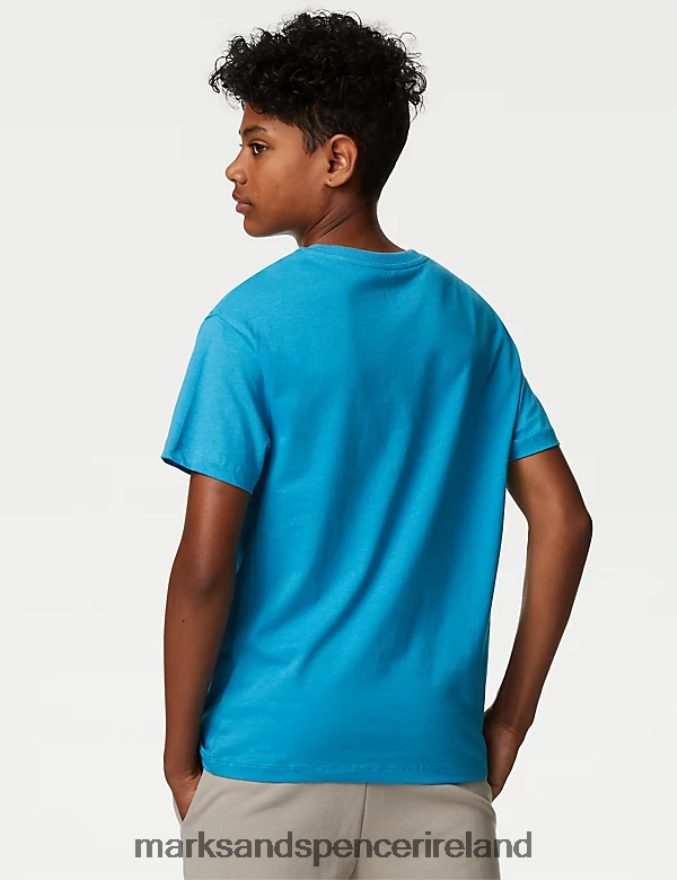 Marks & Spencer Kids Pure Cotton Born To Skate T-Shirt Turquoise Clothing 2VJ8DF8416