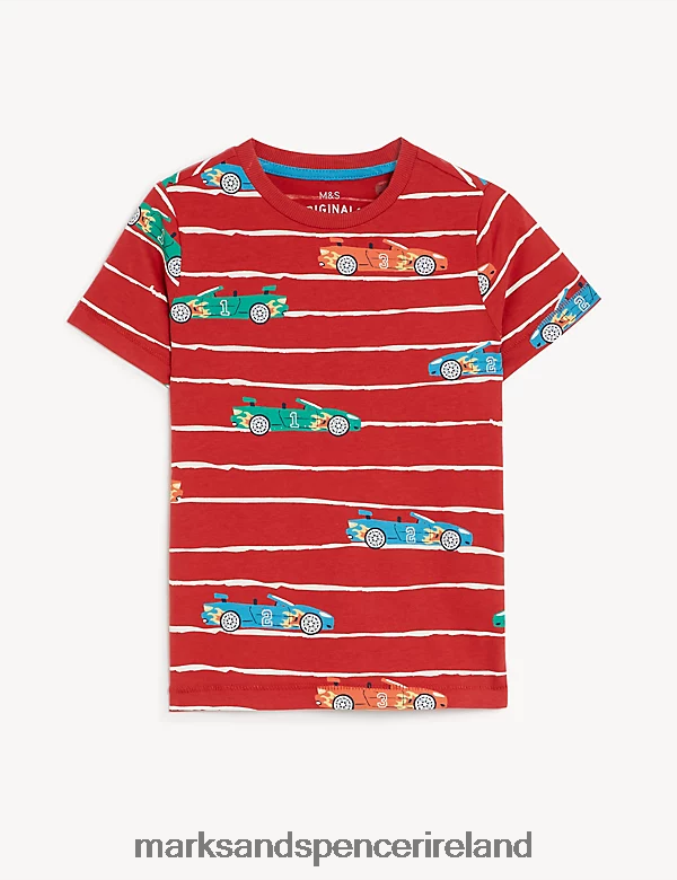 Marks & Spencer Kids Pure Cotton Car T-Shirt Red Mix Clothing 2VJ8DF8148
