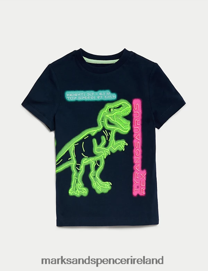 Marks & Spencer Kids Pure Cotton Dinosaur T-Shirt Navy Clothing 2VJ8DF7926